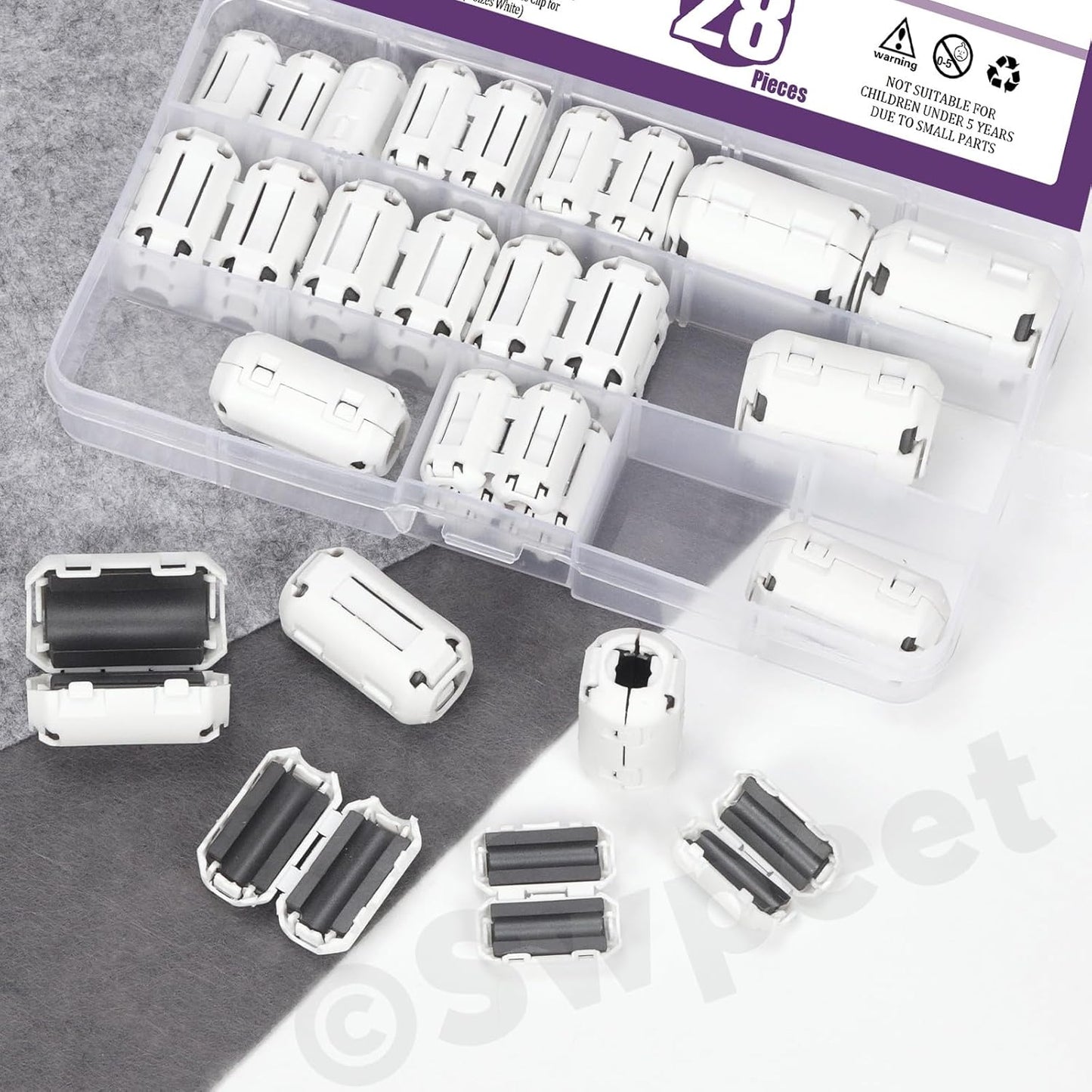 Swpeet 28Pcs Clip-on Ferrite Ring Core Toroid Assortment for Car DEMO