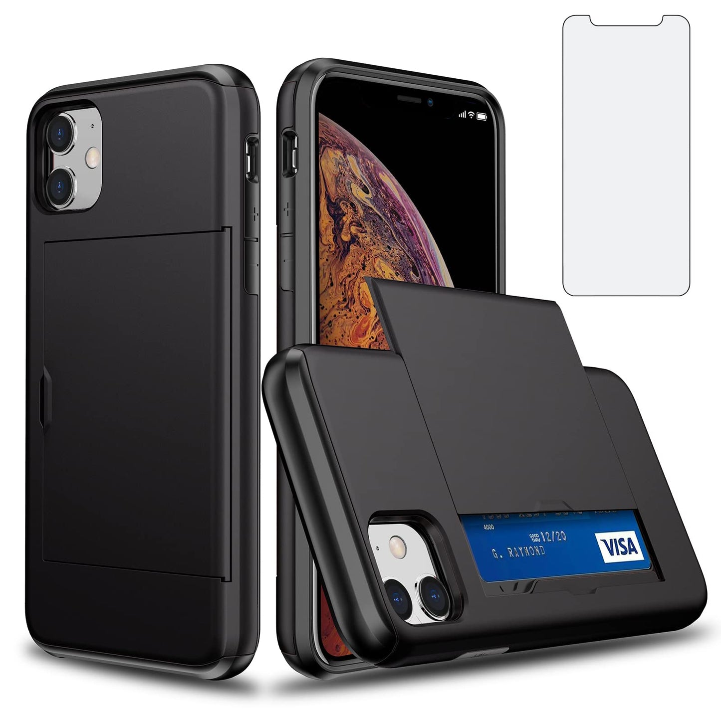 Asuwish Phone Case for iPhone 11 with Tempered Glass Screen Protector Black NEW