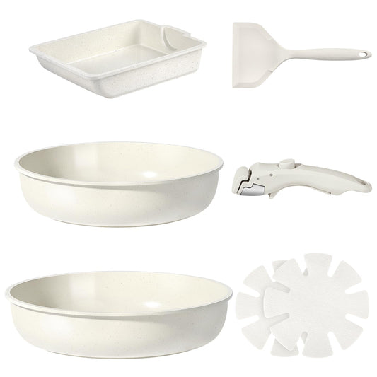GiPP Ceramic Pot and Pan Set Non-Stick Cookware with Detachable Handle 7PCS NEW