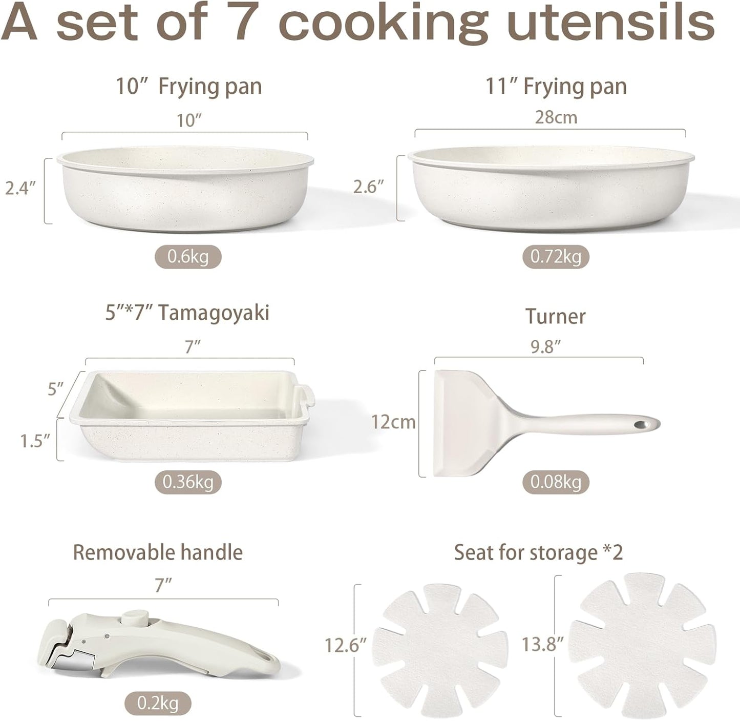 GiPP Ceramic Pot and Pan Set Non-Stick Cookware with Detachable Handle 7PCS NEW