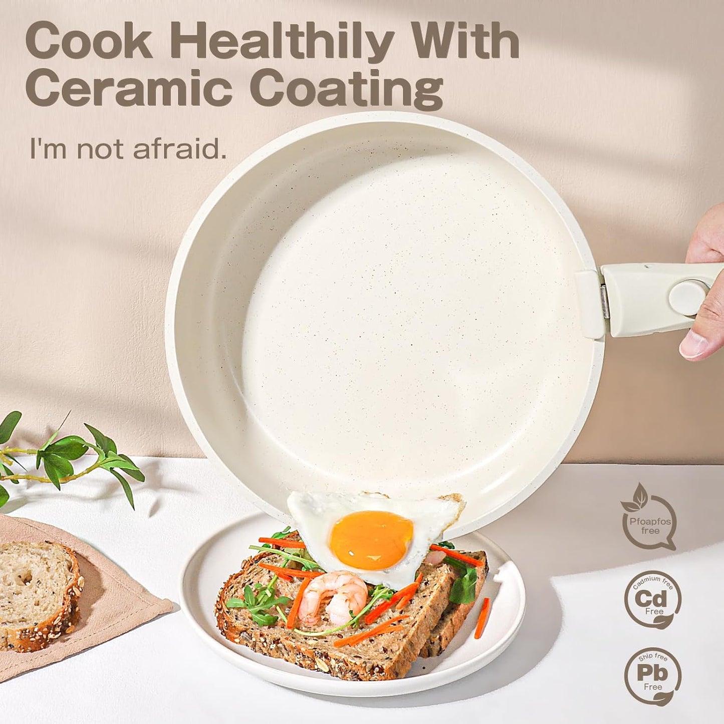 GiPP Ceramic Pot and Pan Set Non-Stick Cookware with Detachable Handle 7PCS NEW