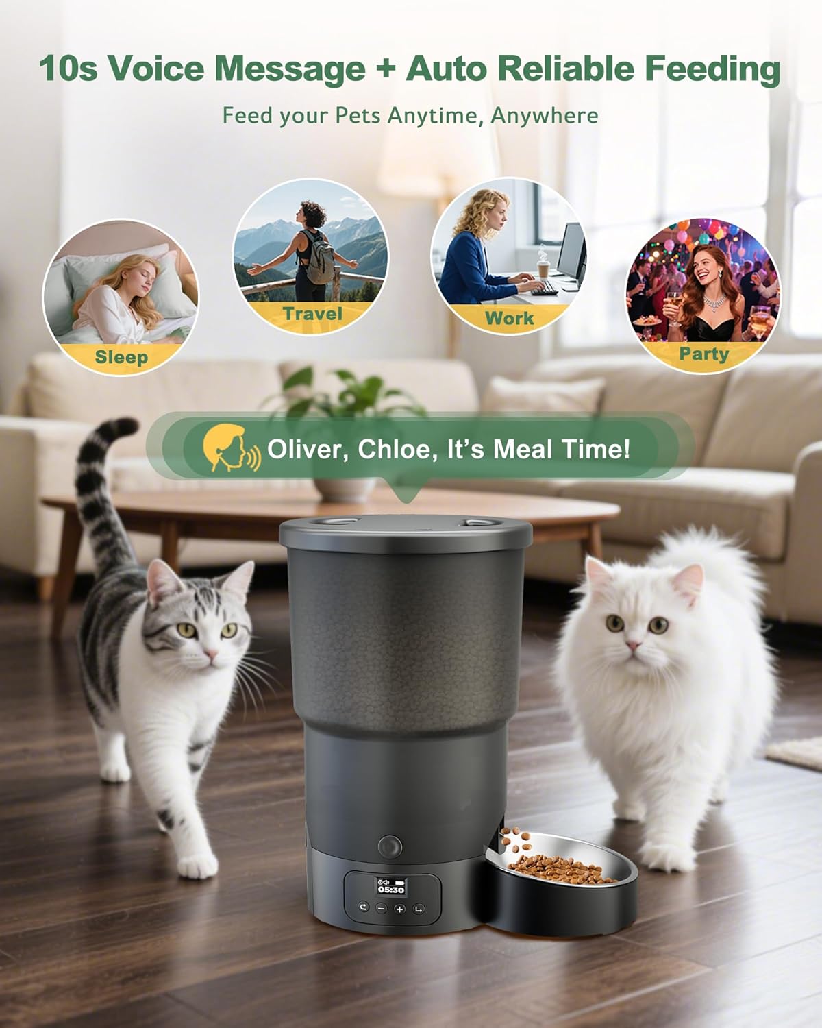 Gimars Automatic Cat Feeder Programmable 1-6 Meals Dispenser Black 1 Bowl NEW