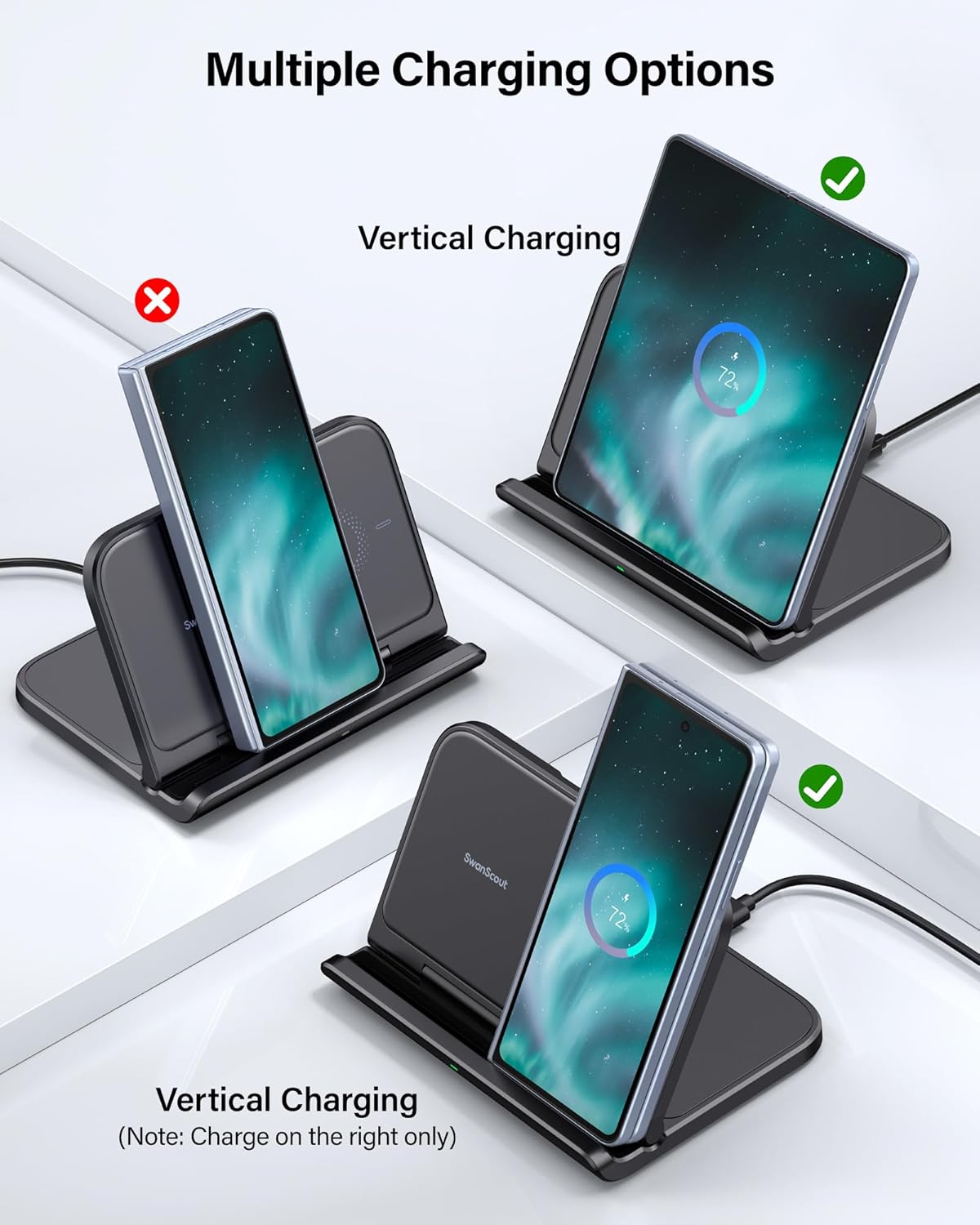 SwanScout Foldable Wireless Charging Station for Samsung Z Fold 7 Black NEW