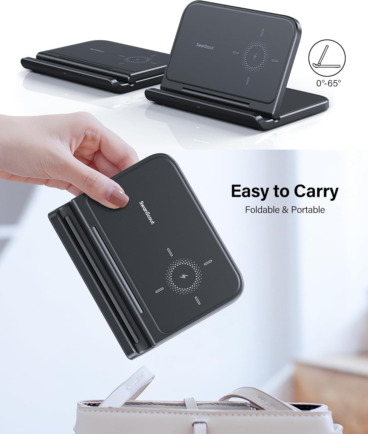 SwanScout Foldable Wireless Charging Station for Samsung Z Fold 7 Black NEW