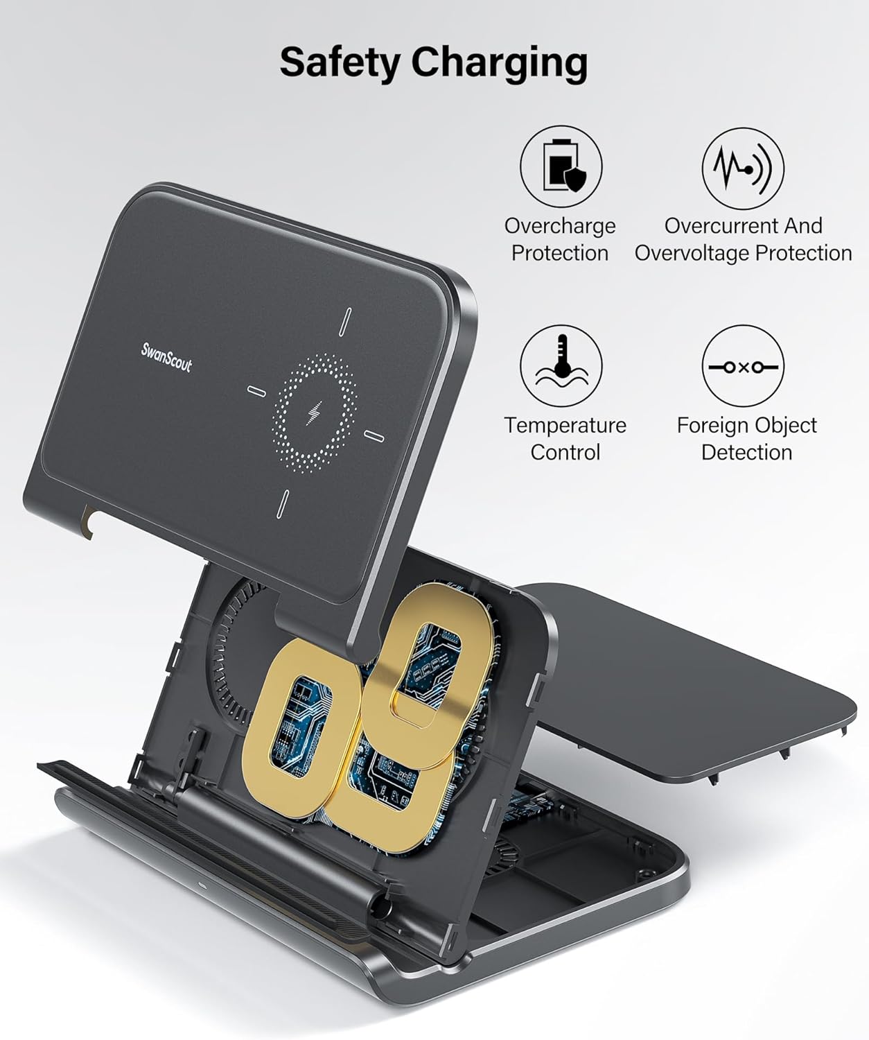 SwanScout Foldable Wireless Charging Station for Samsung Z Fold 7 Black NEW
