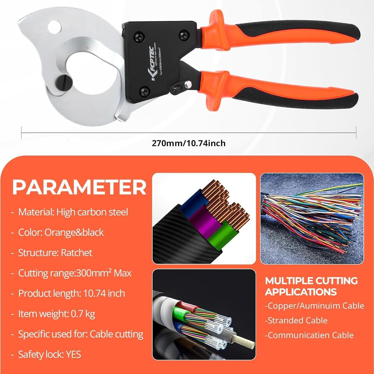 KF CPTEC Heavy Duty Ratcheting Cable Cutter for Copper & Aluminium Wires DEMO
