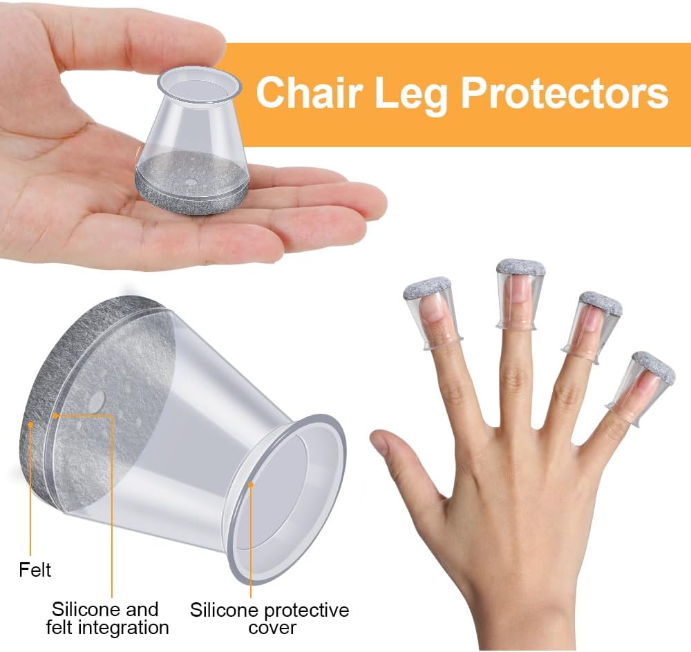 OASMU Silicone Felt Furniture Leg Protectors for Hardwood Floors Clear DEMO