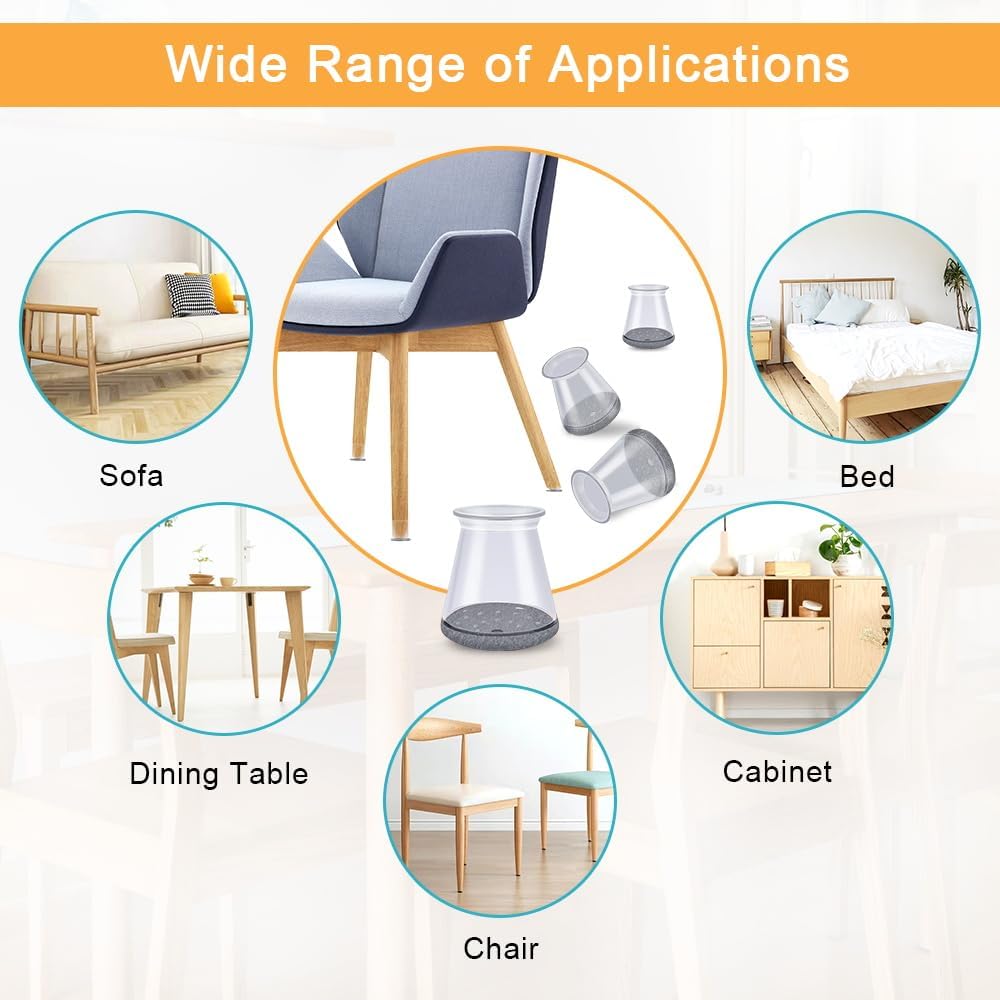 OASMU Silicone Felt Furniture Leg Protectors for Hardwood Floors Clear DEMO