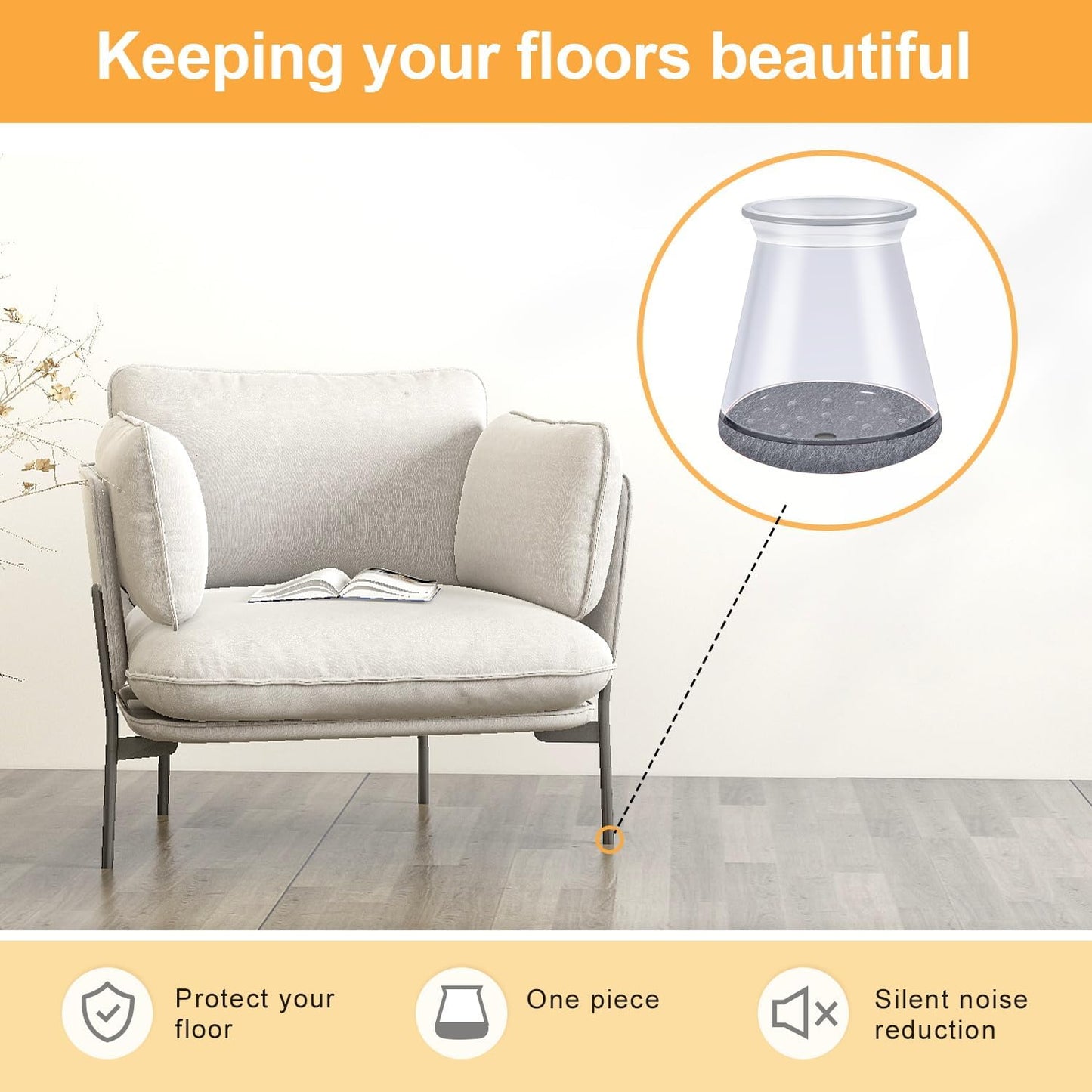 OASMU Silicone Felt Furniture Leg Protectors for Hardwood Floors Clear DEMO