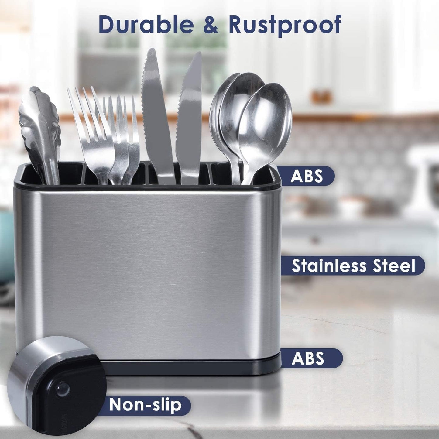 PENGQIMM Stainless Steel Utensil Holder 4 Cells Kitchen Cutlery Organizer DEMO