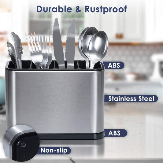 PENGQIMM Stainless Steel Utensil Holder 4 Cells Kitchen Cutlery Organizer DEMO
