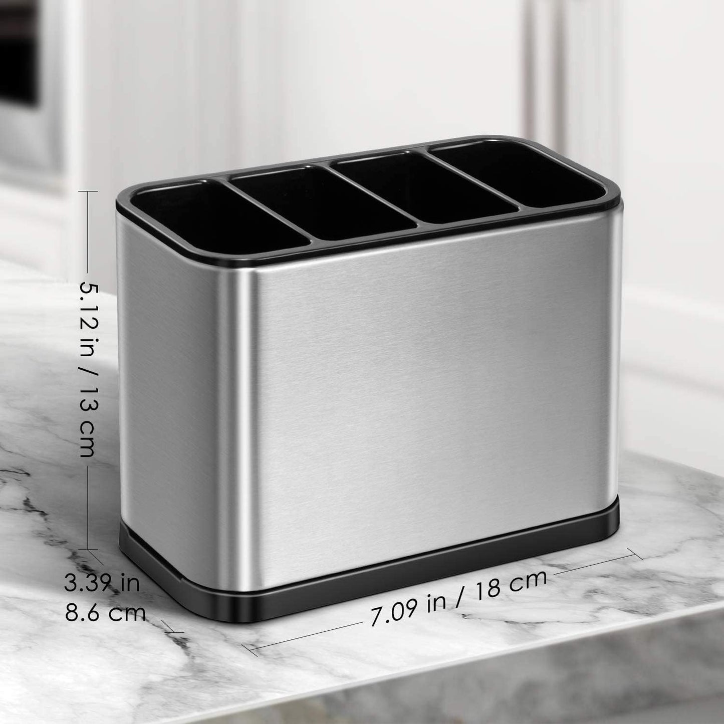 PENGQIMM Stainless Steel Utensil Holder 4 Cells Kitchen Cutlery Organizer DEMO