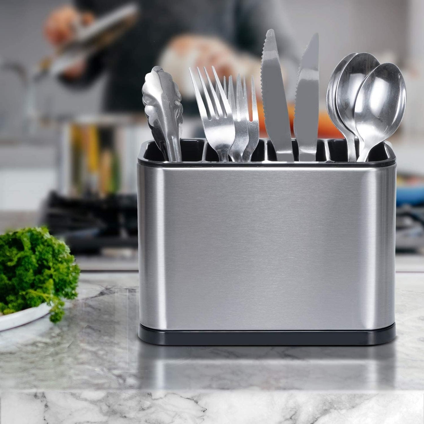 PENGQIMM Stainless Steel Utensil Holder 4 Cells Kitchen Cutlery Organizer DEMO