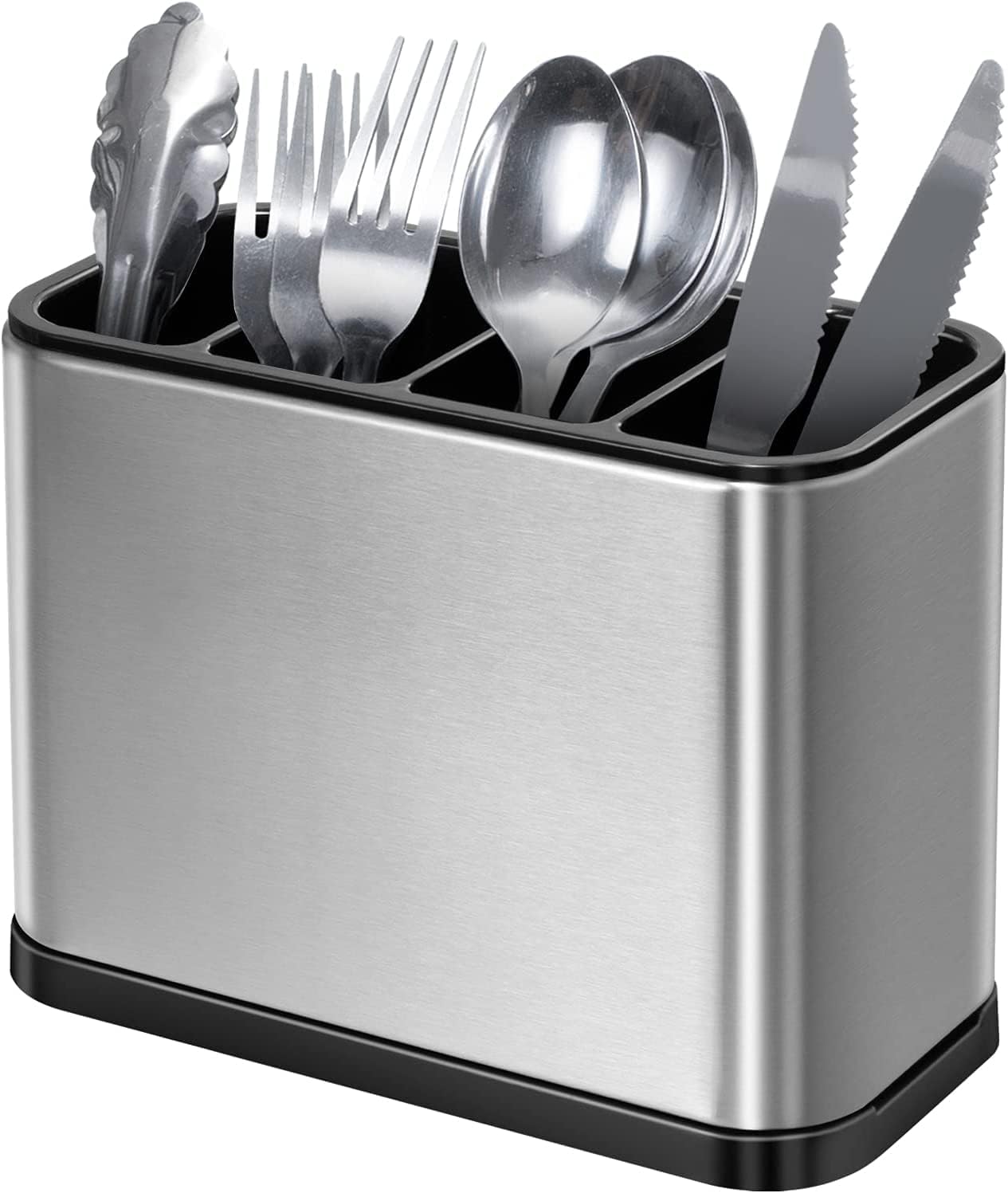 PENGQIMM Stainless Steel Utensil Holder 4 Cells Kitchen Cutlery Organizer DEMO