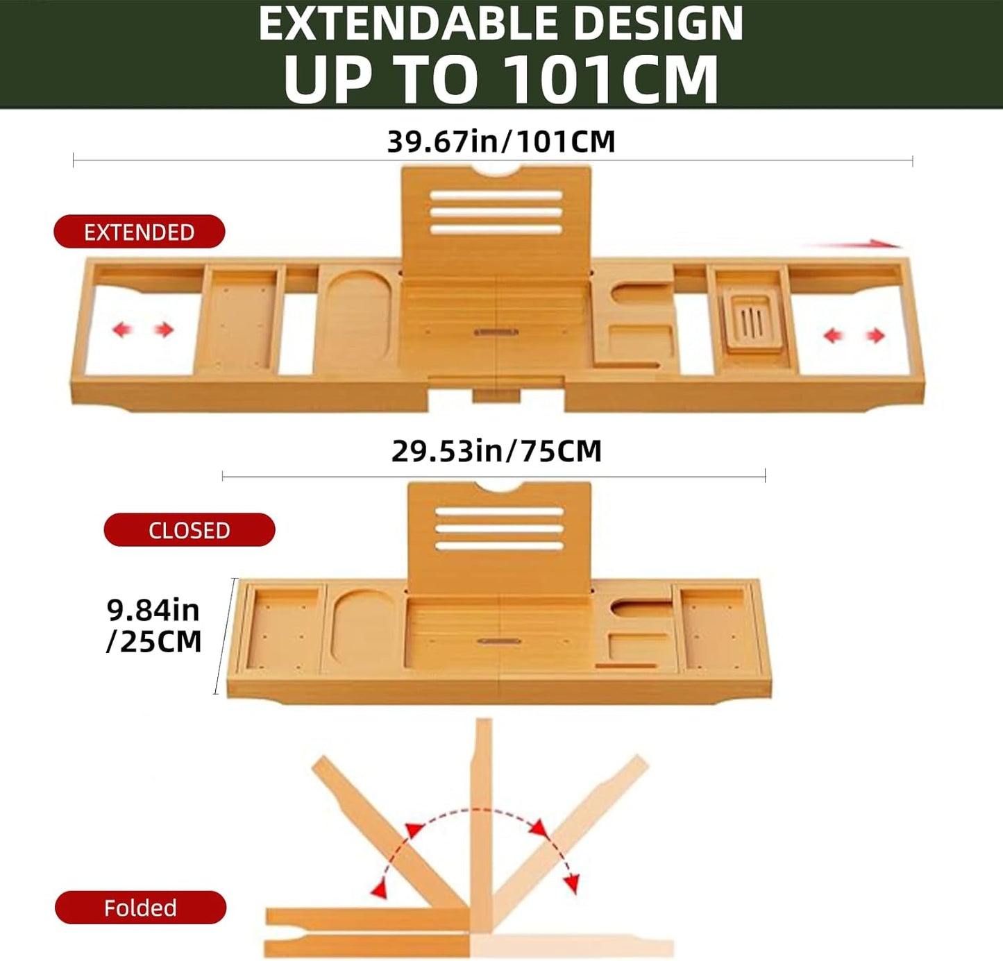 STEUGO Premium Expandable Bamboo Bathtub Tray for Reading & Relaxation DEMO