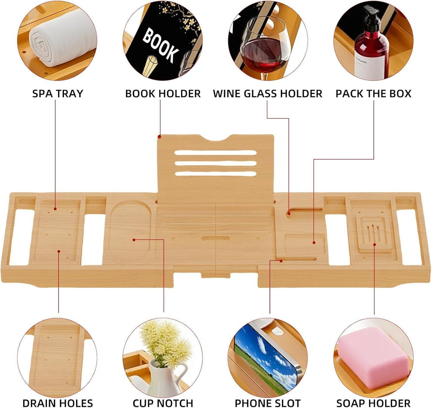 STEUGO Premium Expandable Bamboo Bathtub Tray for Reading & Relaxation DEMO