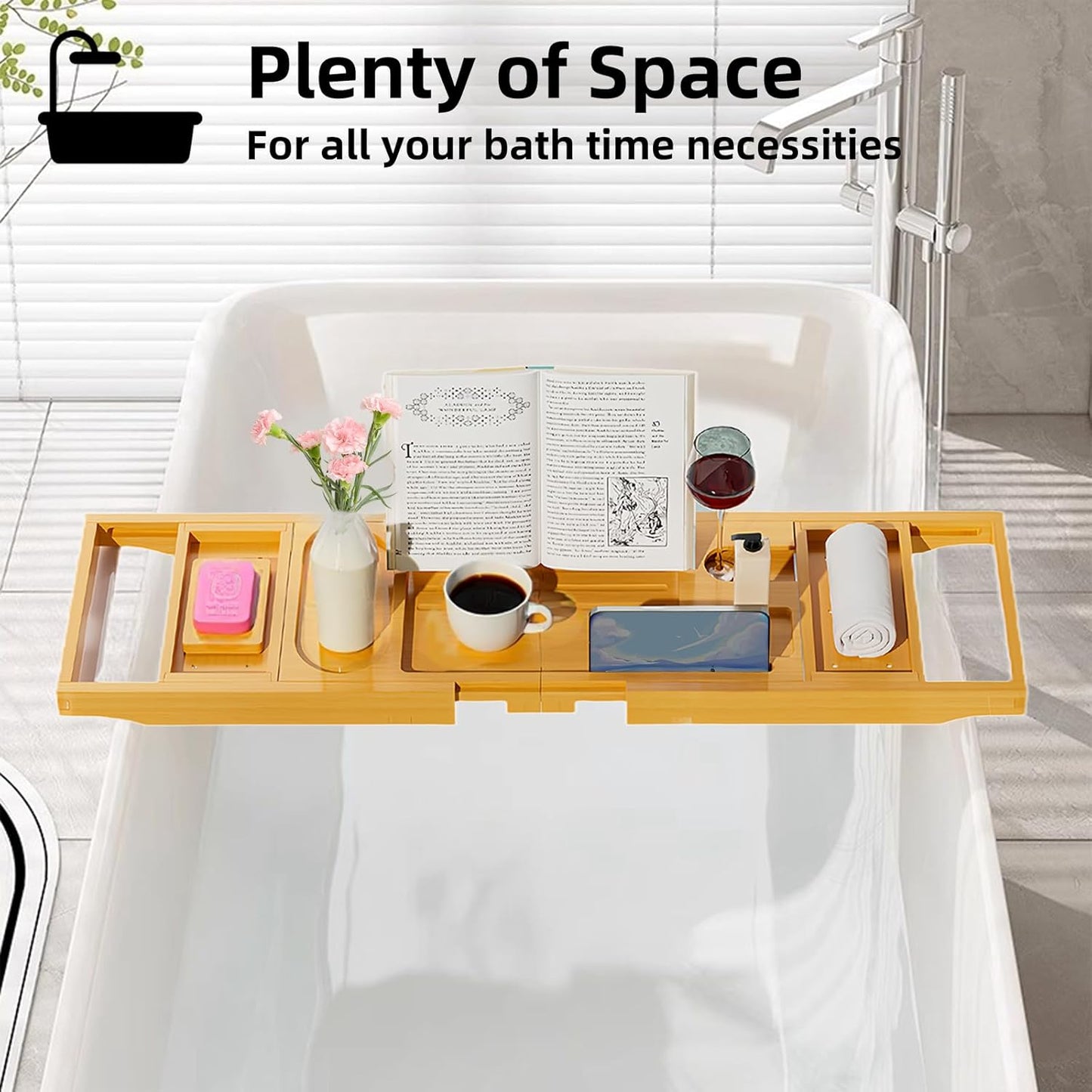 STEUGO Premium Expandable Bamboo Bathtub Tray for Reading & Relaxation DEMO