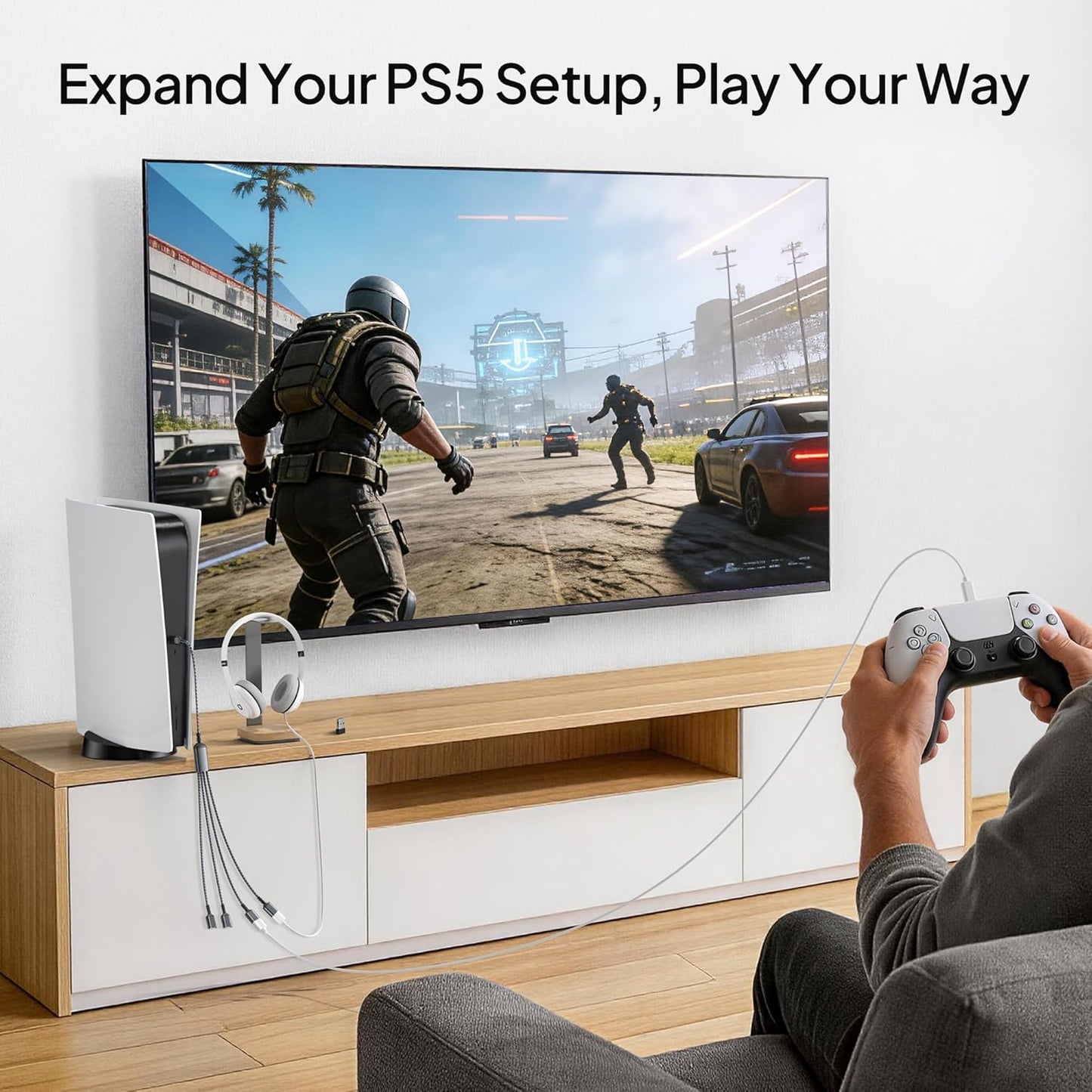 Elebase USB Splitter Y Cable Charger for PS5 Pro/Slim USBA Extension Grey NEW