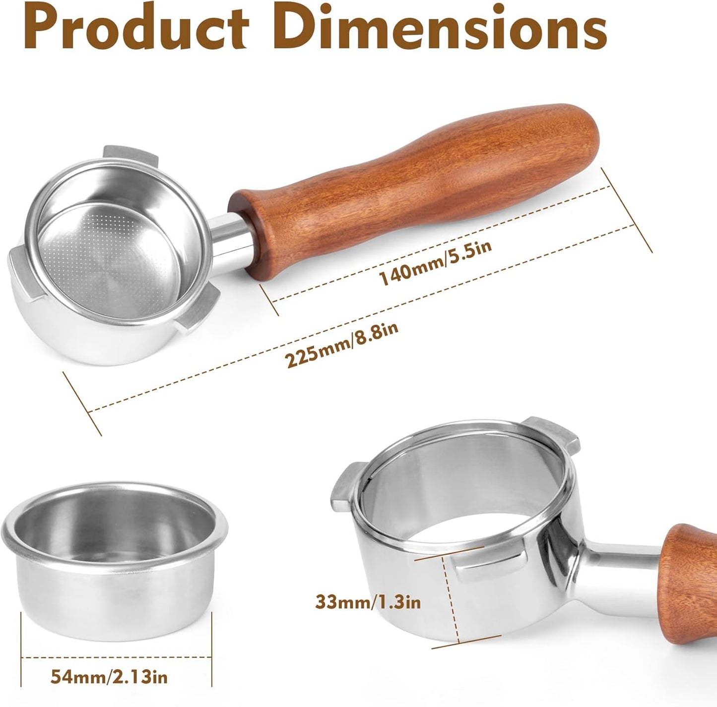 RECAPS Bottomless Portafilter Coffee Filter Basket Included Stainless Steel NEW