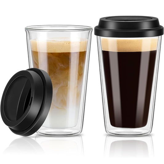 Blissify Double Walled Insulated Coffee Mugs with Silicone Lids, 350ml, DEMO