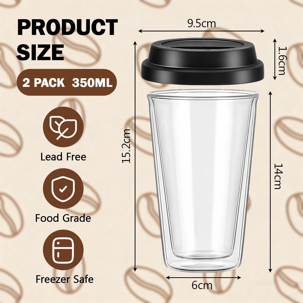 Blissify Double Walled Insulated Coffee Mugs with Silicone Lids, 350ml, DEMO