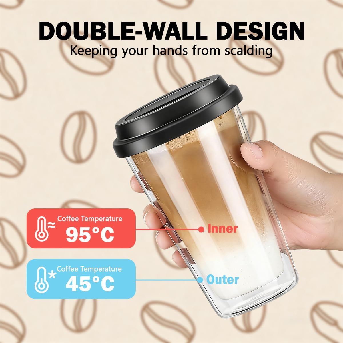 Blissify Double Walled Insulated Coffee Mugs with Silicone Lids, 350ml, DEMO