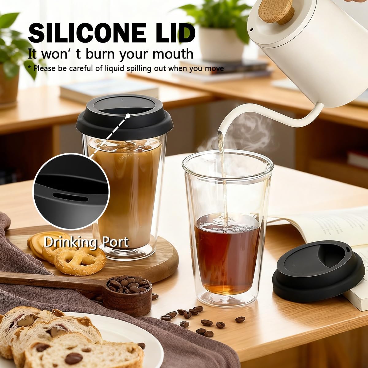 Blissify Double Walled Insulated Coffee Mugs with Silicone Lids, 350ml, DEMO