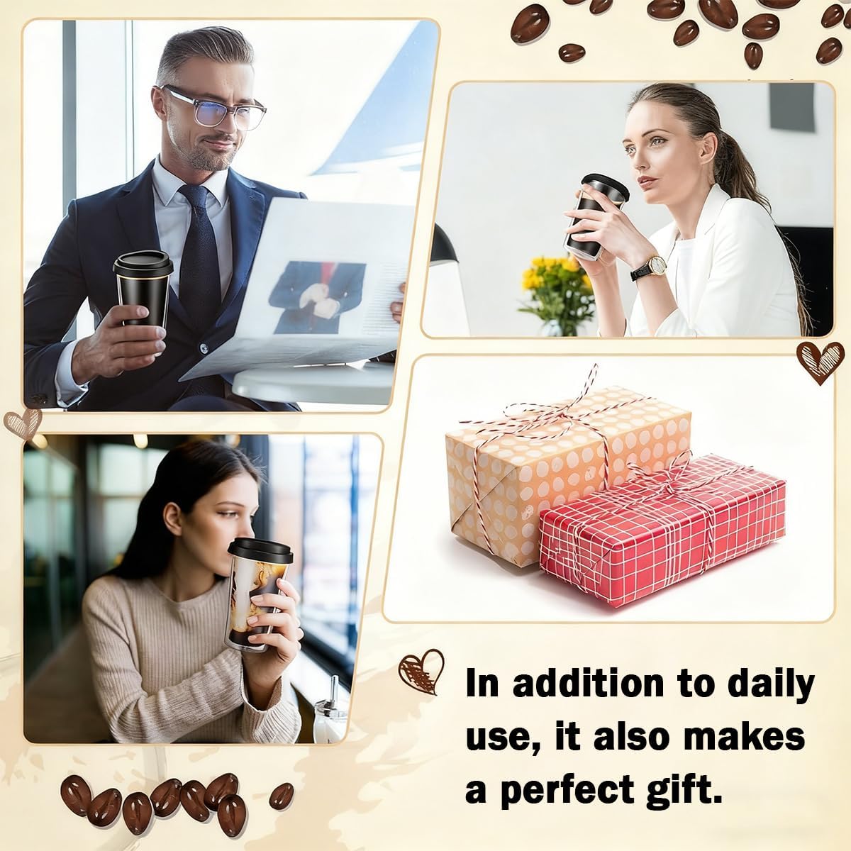 Blissify Double Walled Insulated Coffee Mugs with Silicone Lids, 350ml, DEMO