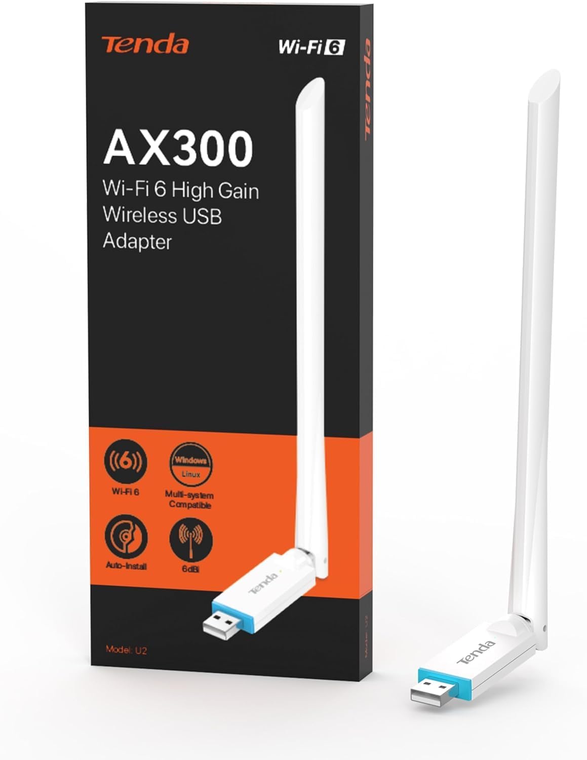 Tenda AX300 USB WiFi 6 Adapter for High-Speed 2.4GHz Wireless Networking NEW
