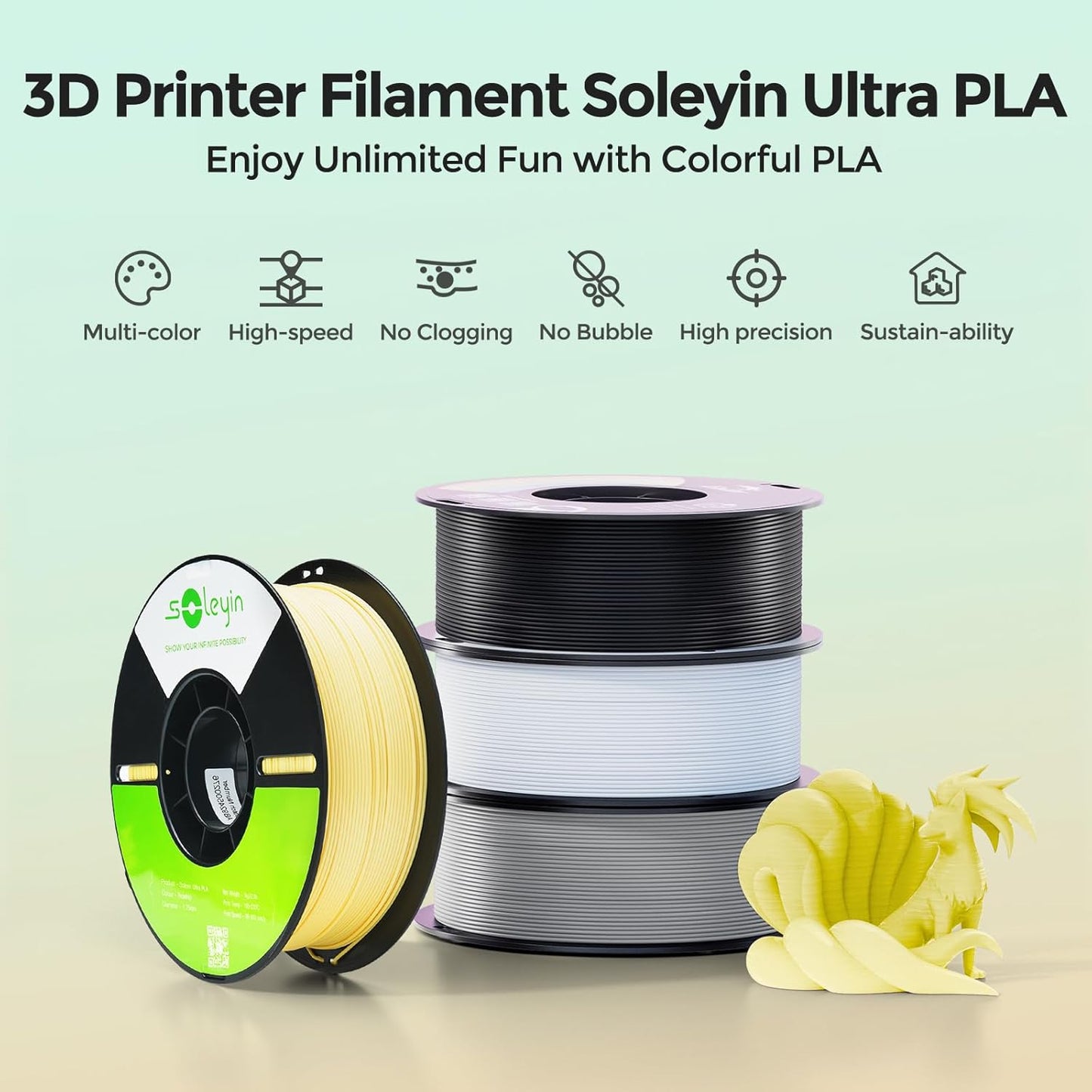 SOLEYIN 3D Printer Filament Ultra PLA High Speed Printing Yellow NEW