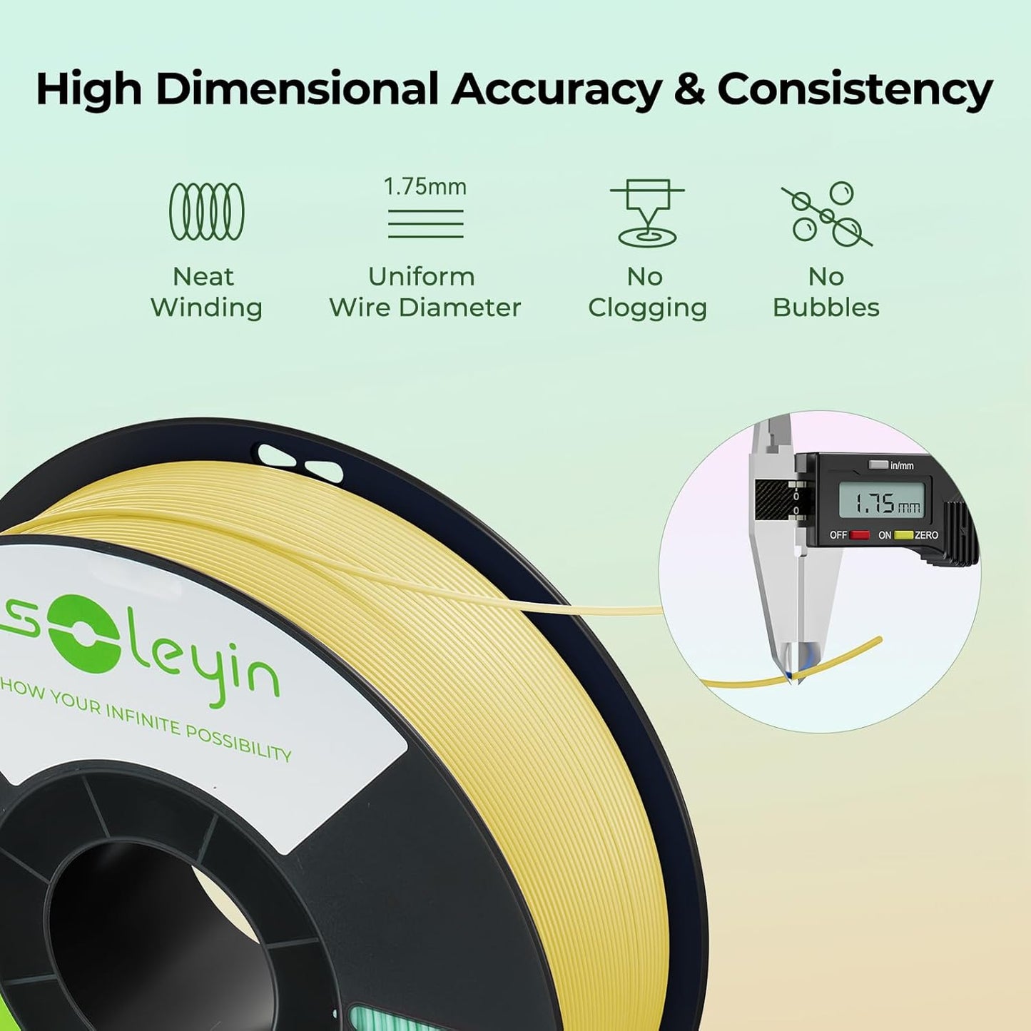 SOLEYIN 3D Printer Filament Ultra PLA High Speed Printing Yellow NEW