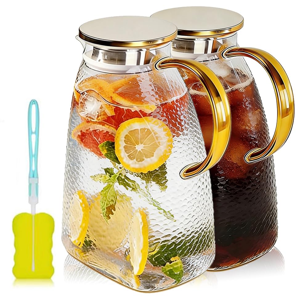 AceHQ Glass Water Jug with Lid 1800ML Wide Mouth Milk Pitcher Fridge Cold NEW