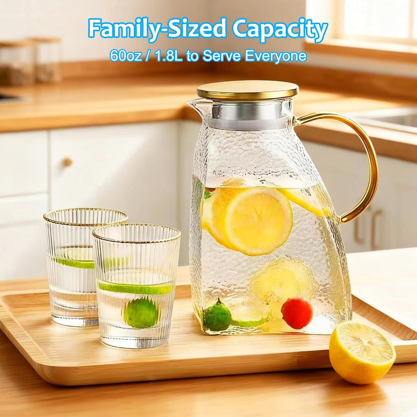 AceHQ Glass Water Jug with Lid 1800ML Wide Mouth Milk Pitcher Fridge Cold NEW