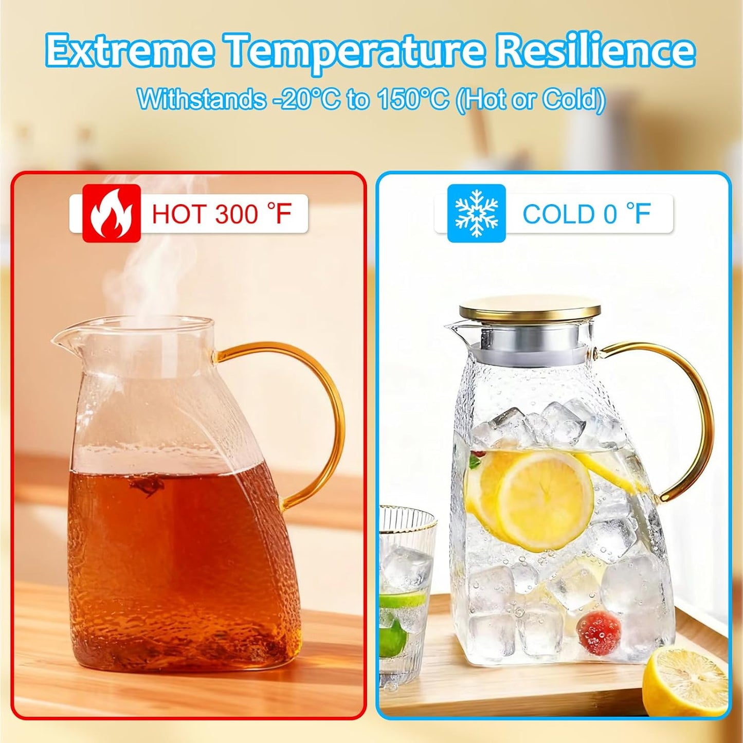 AceHQ Glass Water Jug with Lid 1800ML Wide Mouth Milk Pitcher Fridge Cold NEW