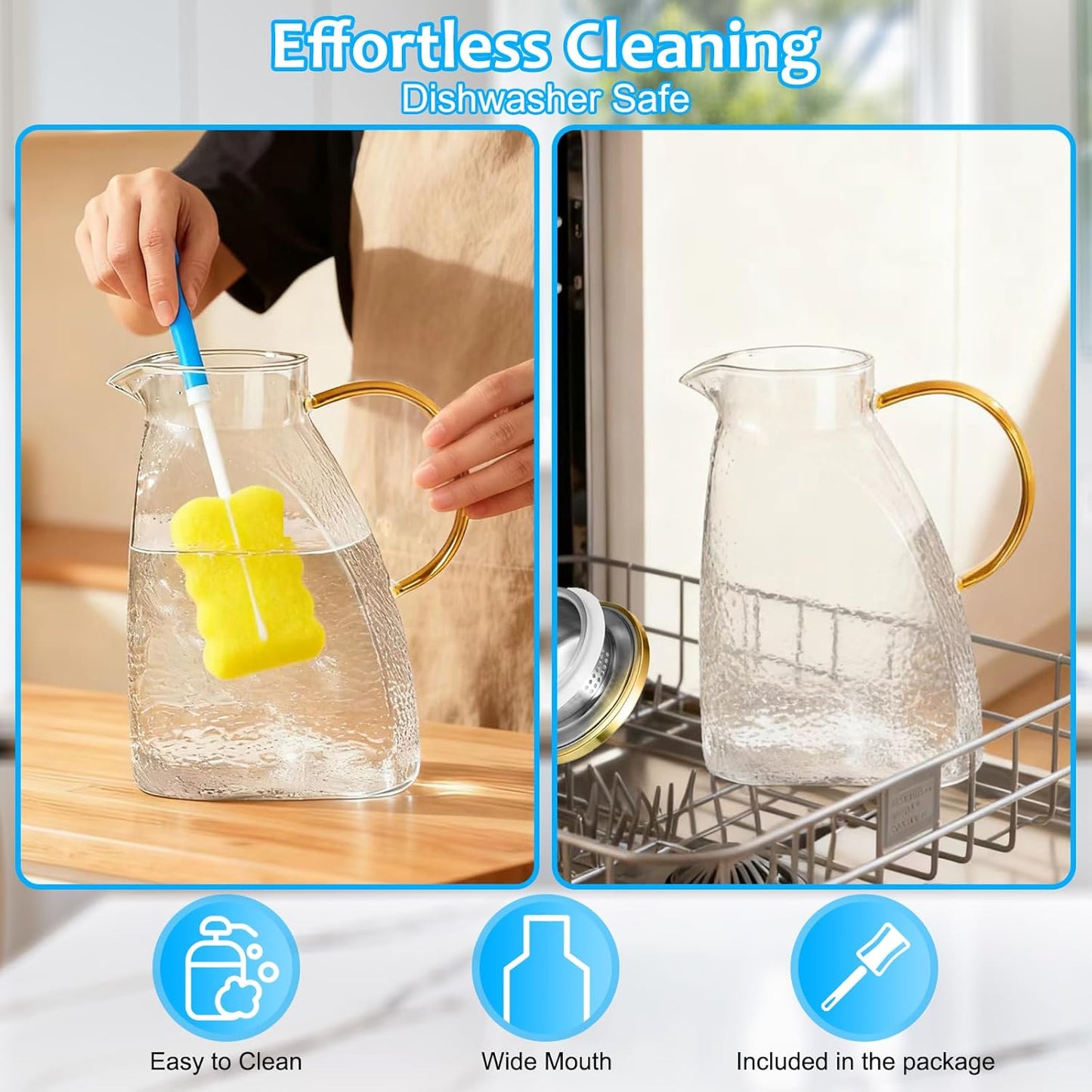 AceHQ Glass Water Jug with Lid 1800ML Wide Mouth Milk Pitcher Fridge Cold NEW