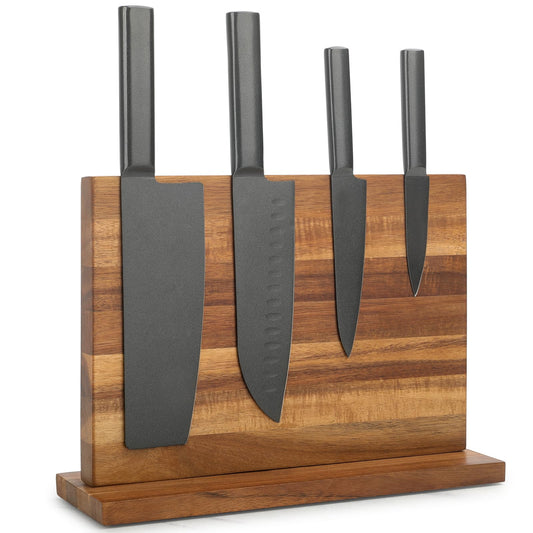 LQUAN Solid Wood Magnetic Knife Block with Strong Magnets, Acacia Holder NEW