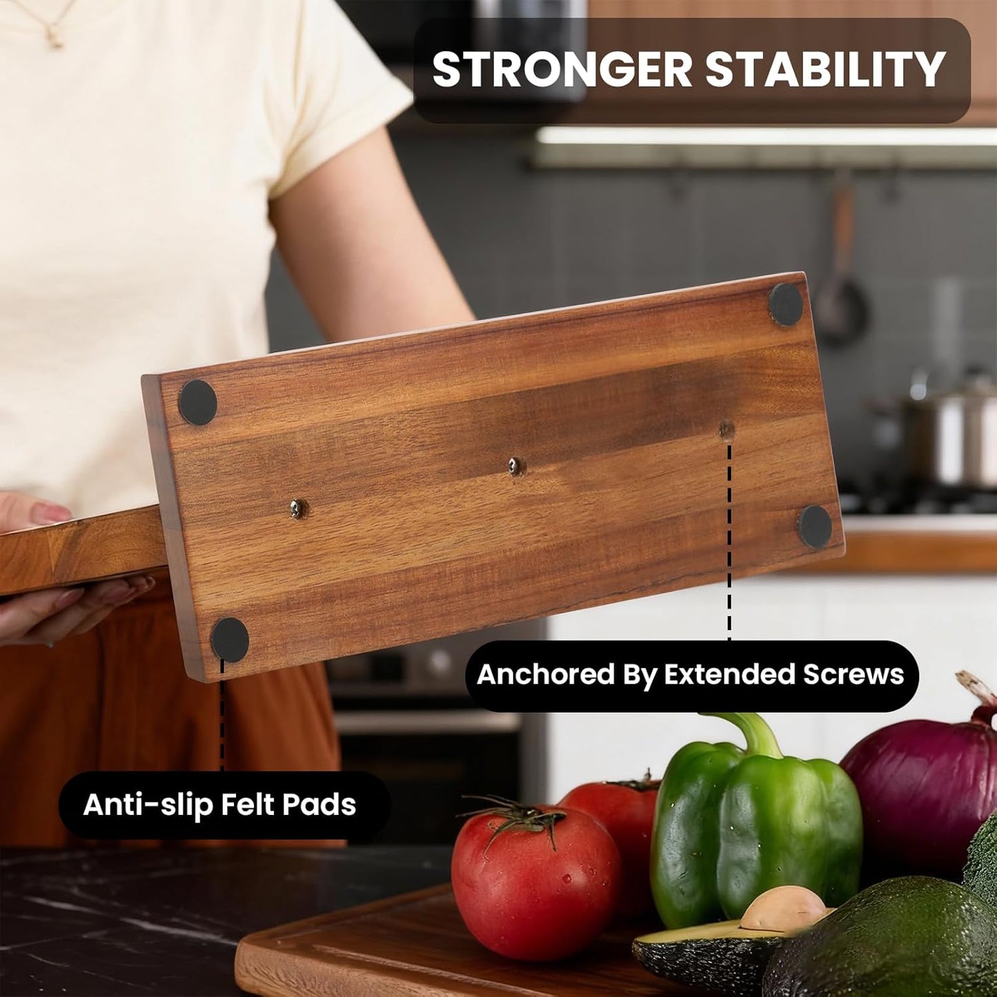 LQUAN Solid Wood Magnetic Knife Block with Strong Magnets, Acacia Holder NEW