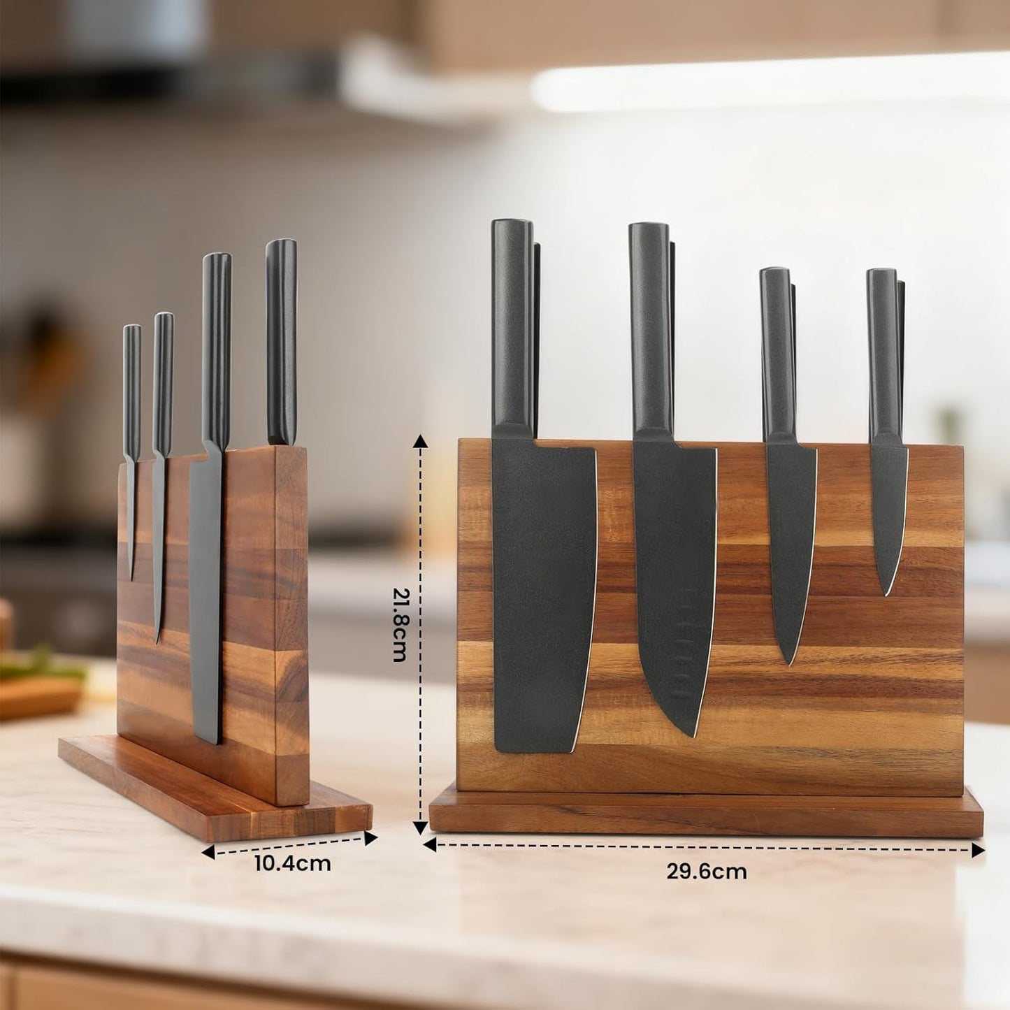 LQUAN Solid Wood Magnetic Knife Block with Strong Magnets, Acacia Holder NEW
