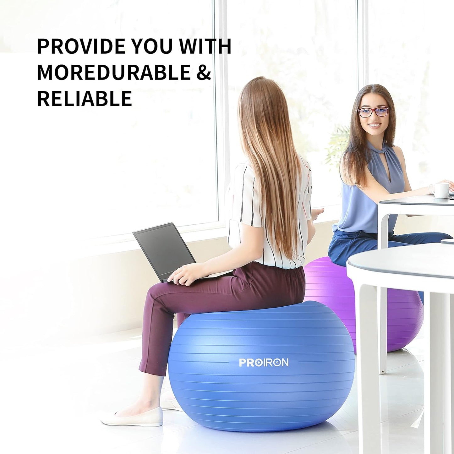 PROIRON 2-in-1 Yoga Ball and Pilates Chair Set, Anti-Burst, 55cm Blue DEMO