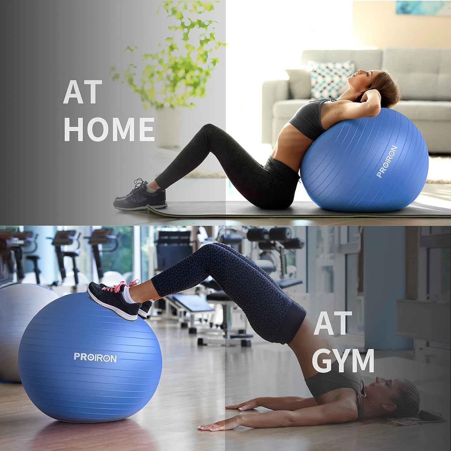 PROIRON 2-in-1 Yoga Ball and Pilates Chair Set, Anti-Burst, 55cm Blue DEMO