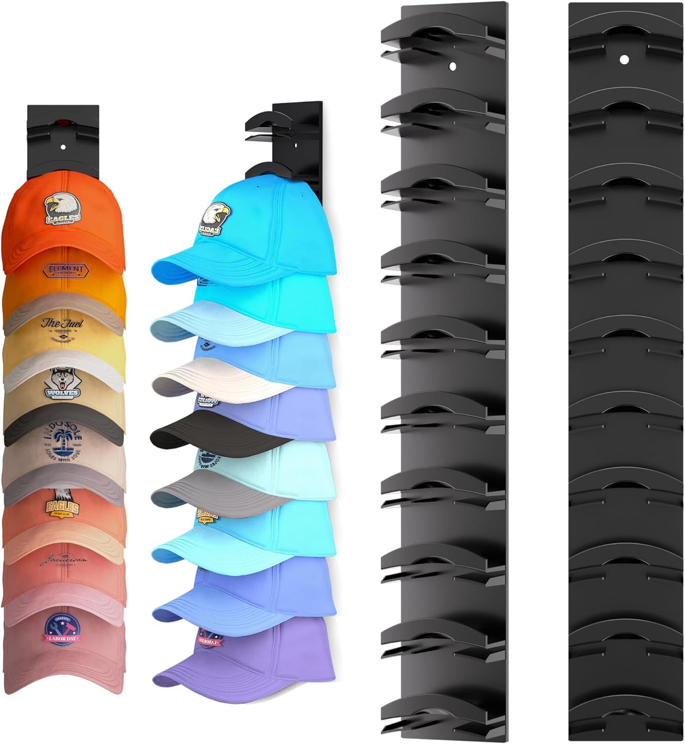 Sturdy 2-Pack Hat Organizer Wall Rack, Holds Baseball Caps, Adhesive Mount DEMO
