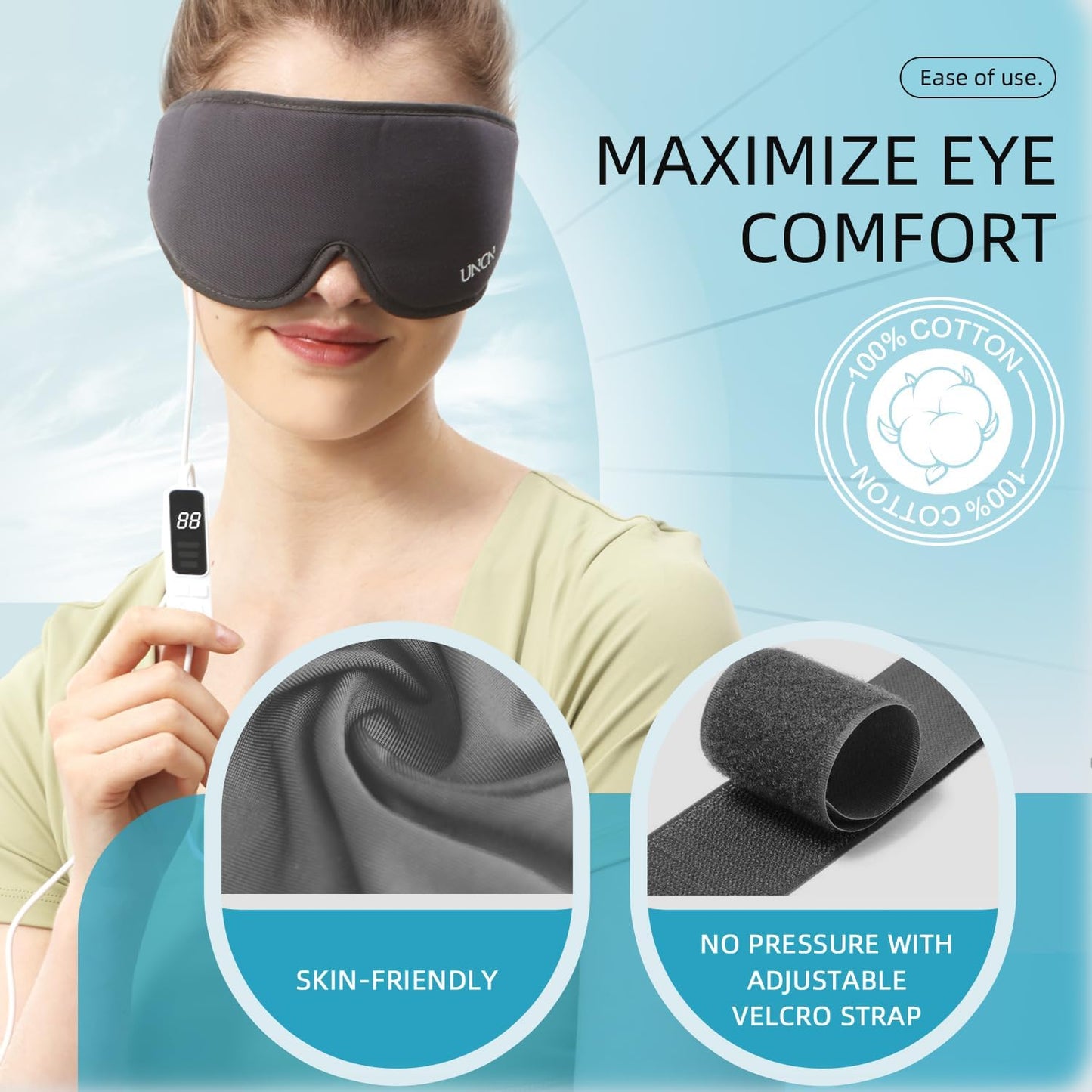 UNCN USB Heated Eye Mask for Dry Syndrome Dark Circles Blepharitis Grey NEW