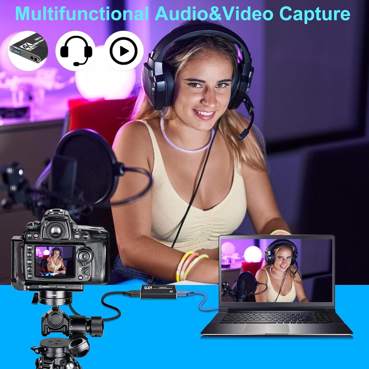 Amtake 4K HDMI Video Capture Card USB 3.0 Converter with Microphone Black DEMO