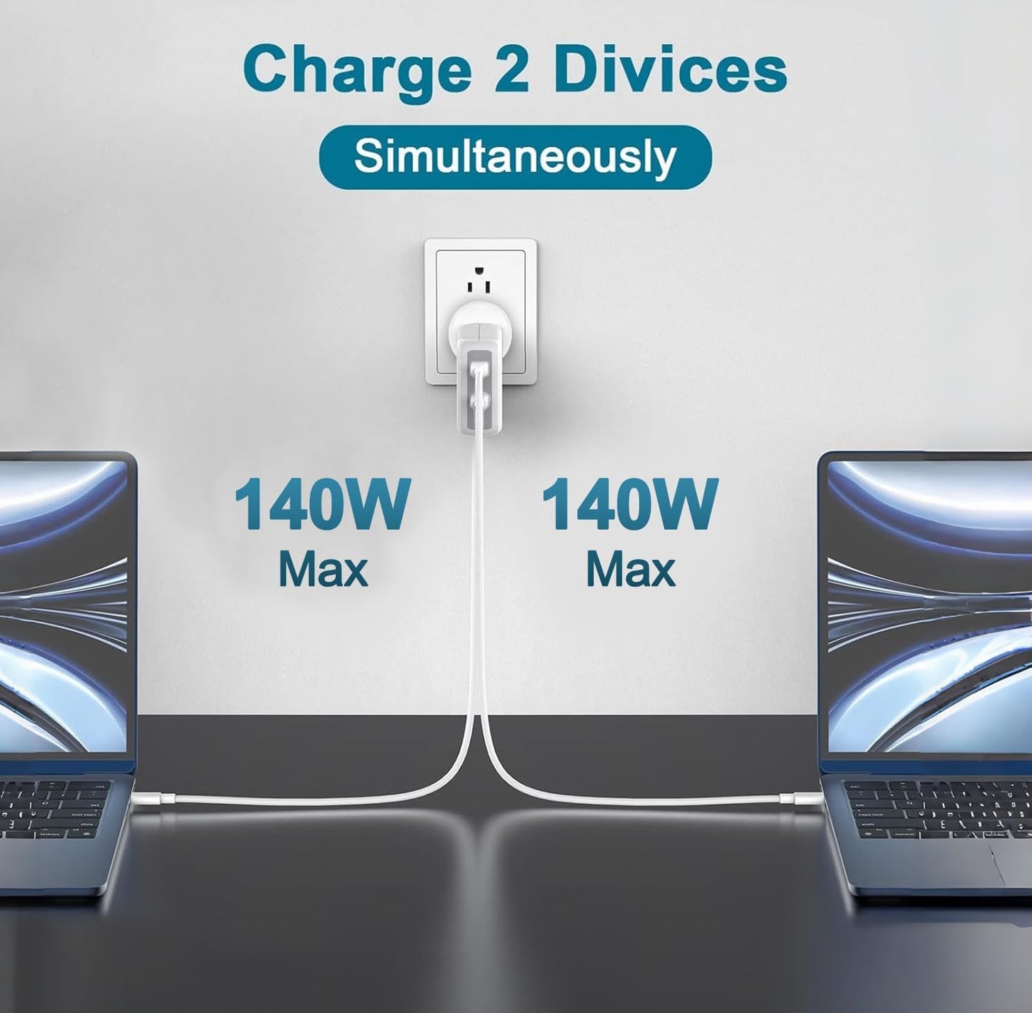 CyperEver 140W Dual USB-C Fast Charger for MacBook Pro, White, 2 Ports DEMO