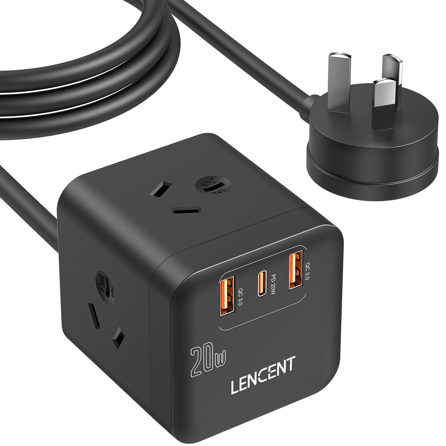LENCENT Power Strip with USB PD 20W Fast Charging Cube Outlet Extender NEW