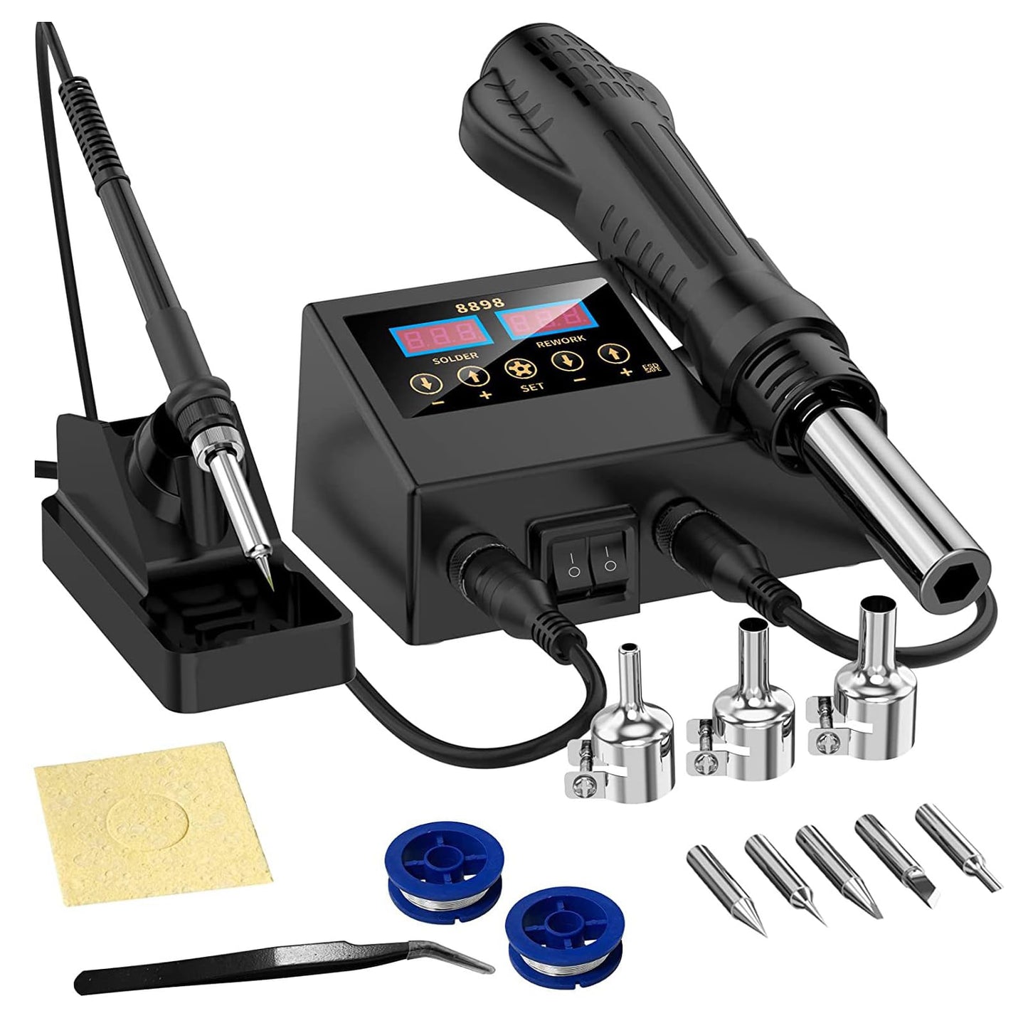 STEUGO 2-in-1 Digital Soldering Iron Station Hot Air Rework Lron&Hot Gun DEMO
