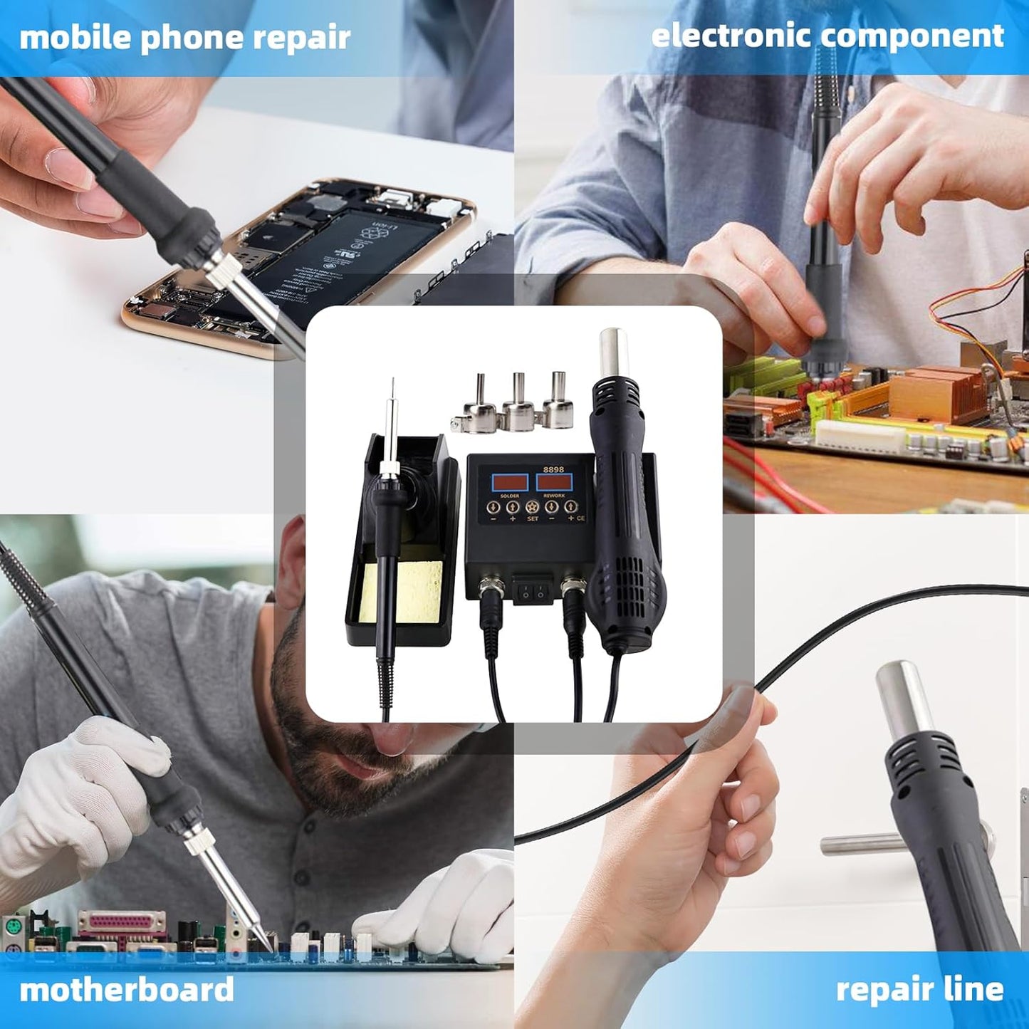 STEUGO 2-in-1 Digital Soldering Iron Station Hot Air Rework Lron&Hot Gun DEMO