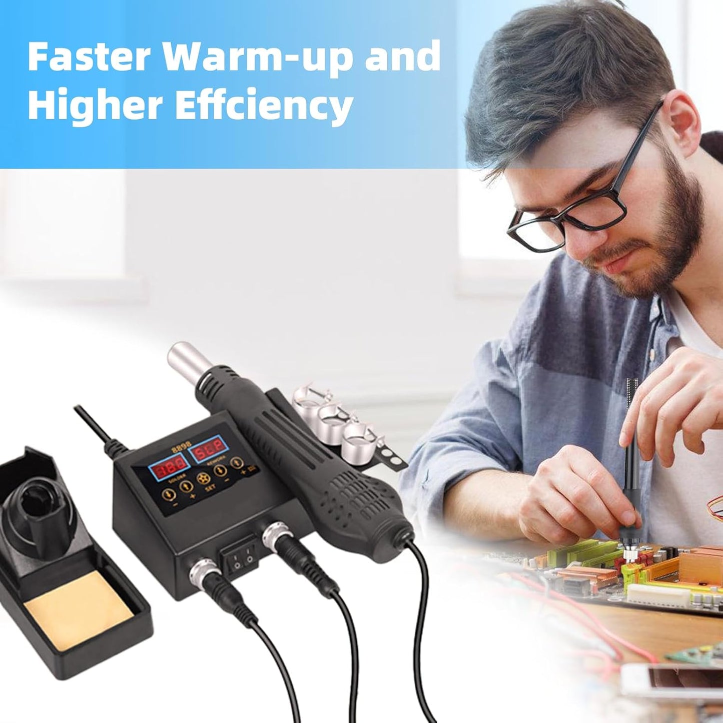 STEUGO 2-in-1 Digital Soldering Iron Station Hot Air Rework Lron&Hot Gun DEMO