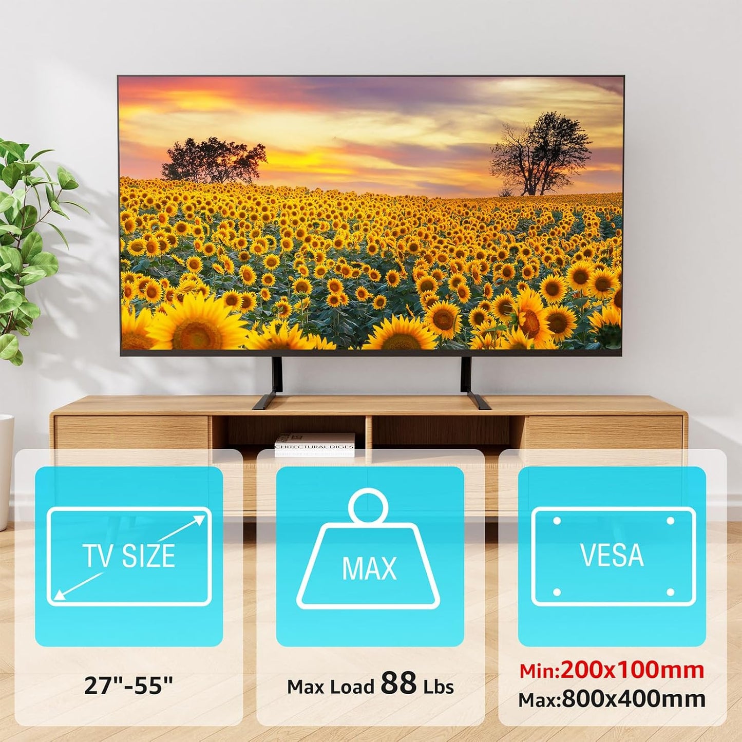 MOUNTUP Universal Table Top TV Stand for 27-55 Inch LCD LED Flat/Curved DEMO