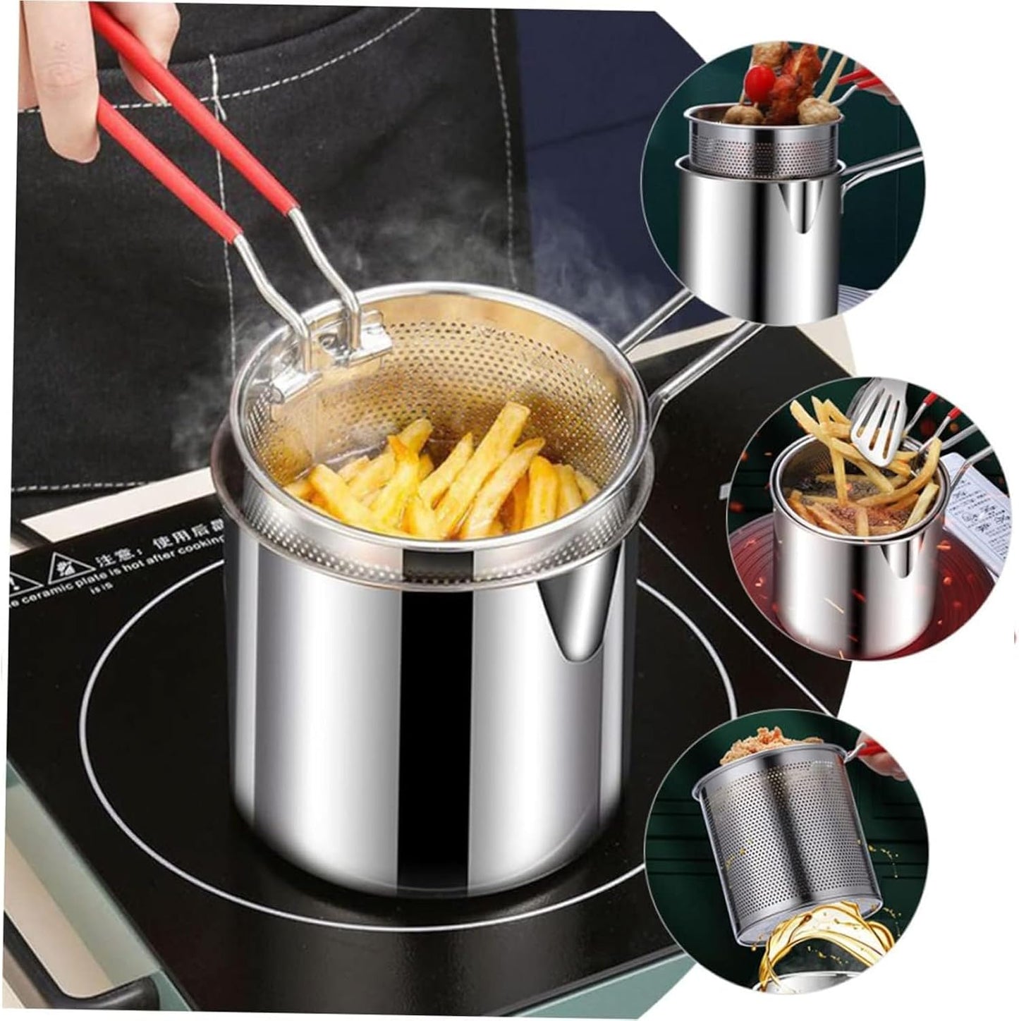 RUNTOO MU Stainless Steel Deep Frying Basket for Kitchen Cooking Pot Mesh DEMO